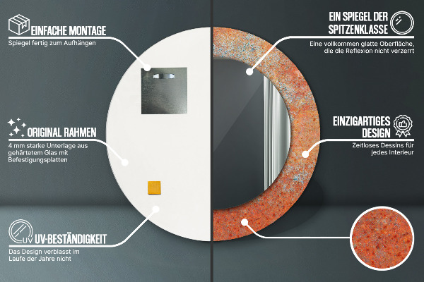 Kerek dísztükör Rozsda fém