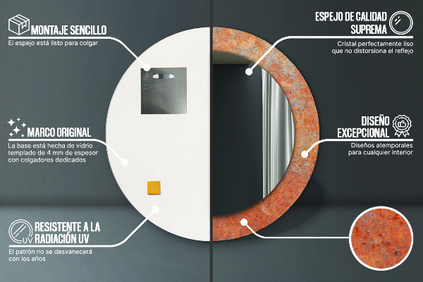 Kerek dísztükör Rozsda fém