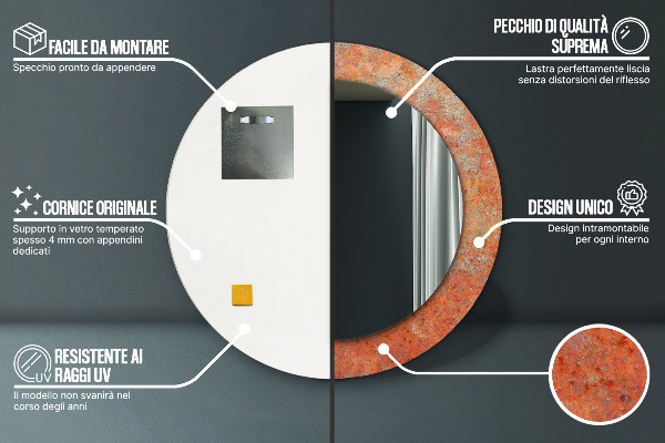 Kerek dísztükör Rozsda fém