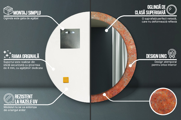 Kerek dísztükör Rozsda fém