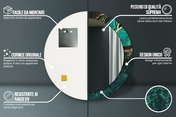 Kerek tükör fali dísz Márvány zöld