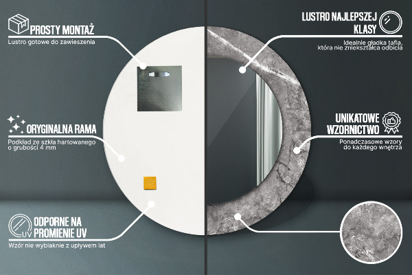 Kerek tükör nyomtatott kerettel Rusztikus márvány