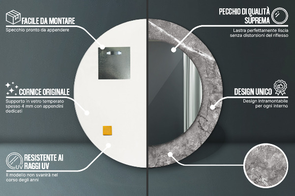 Kerek tükör nyomtatott kerettel Rusztikus márvány