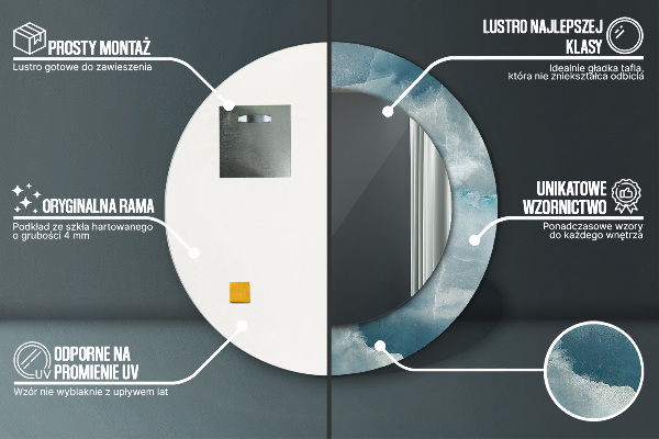 Kerek tükör keret nyomtatással Kék ónix márvány