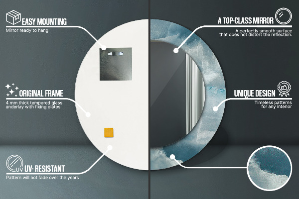 Kerek tükör keret nyomtatással Kék ónix márvány