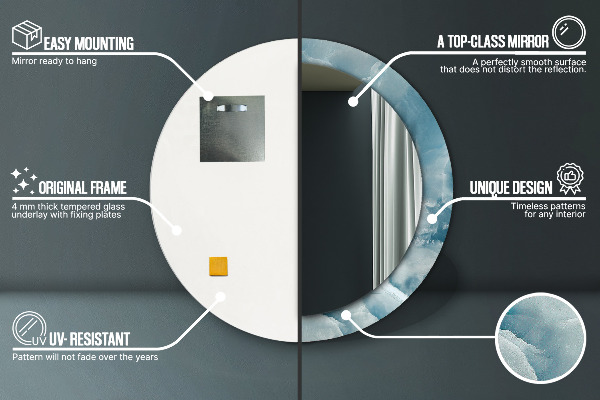 Kerek tükör keret nyomtatással Kék ónix márvány