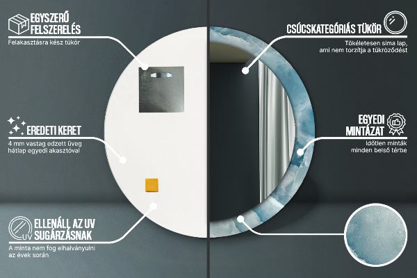 Kerek tükör keret nyomtatással Kék ónix márvány