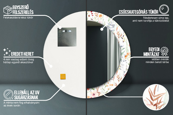 Kerek tükör díszítéssel Vadvirágok