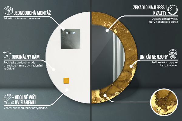 Kerek tükör keret nyomtatással Fémes örvények