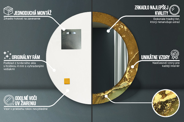 Kerek tükör keret nyomtatással Fémes örvények