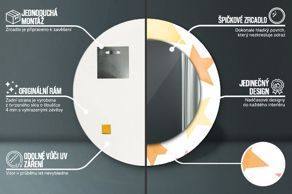 Kerek tükör nyomtatott kerettel Pasztell csillagok