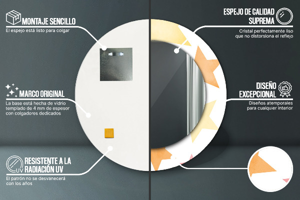 Kerek tükör nyomtatott kerettel Pasztell csillagok