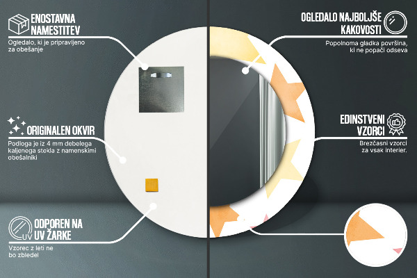 Kerek tükör nyomtatott kerettel Pasztell csillagok
