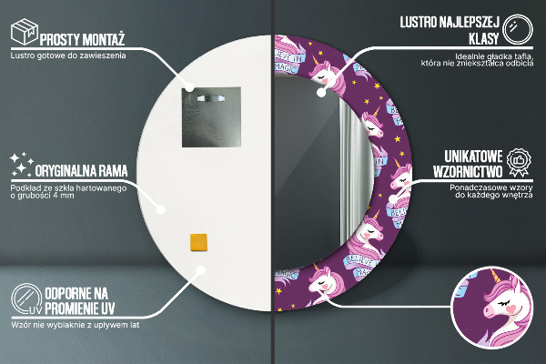 Kerek dísztükör Unikornis csillagok