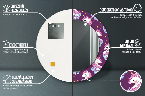 Kerek dísztükör Unikornis csillagok