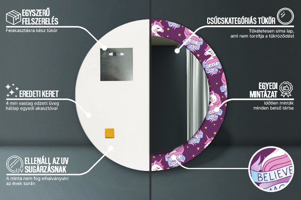 Kerek dísztükör Unikornis csillagok