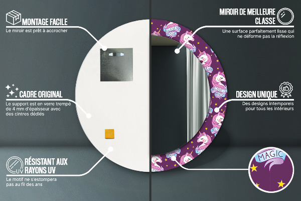 Kerek dísztükör Unikornis csillagok