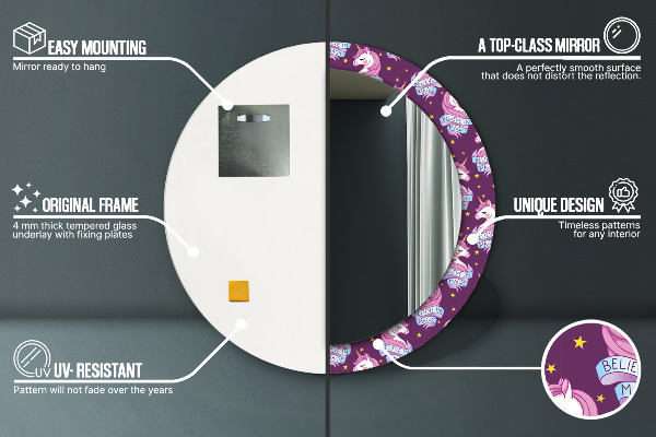 Kerek dísztükör Unikornis csillagok