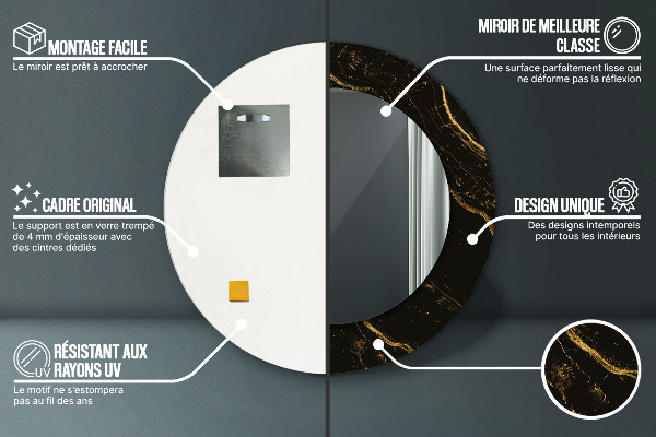 Kerek díszes tükör Fekete márvány