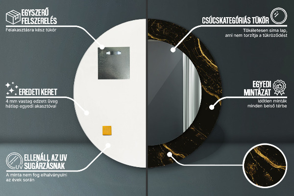 Kerek díszes tükör Fekete márvány