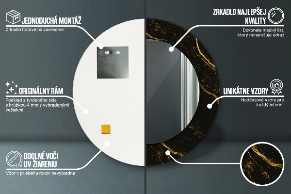 Kerek díszes tükör Fekete márvány