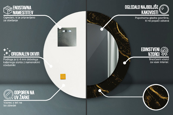 Kerek díszes tükör Fekete márvány