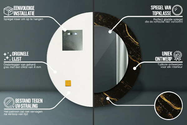 Kerek díszes tükör Fekete márvány