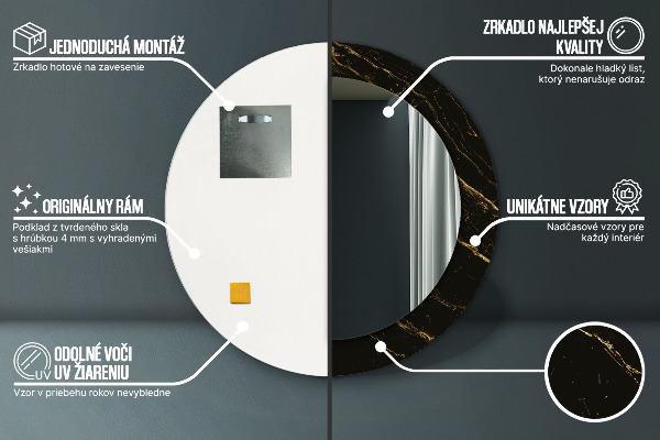 Kerek díszes tükör Fekete márvány