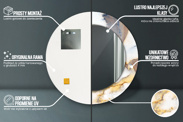 Kerek tükör keret nyomtatással Fehér márvány