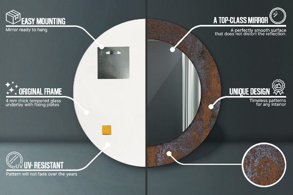 Kerek tükör nyomtatott kerettel Fémes rusztikus