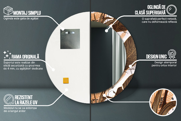 Kerek dísztükör pálmalevelek