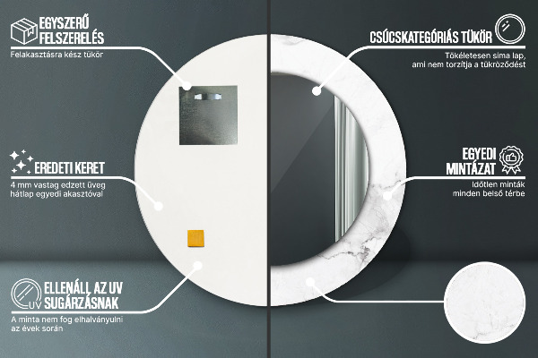 Kerek díszes tükör Fehér márvány