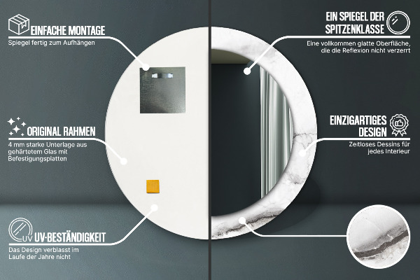 Kerek díszes tükör Fehér márvány