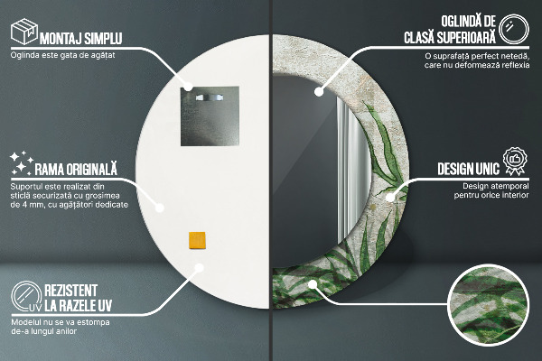 Kerek tükör fali dísz Páfránylevél