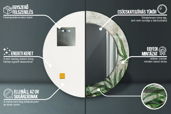 Kerek tükör fali dísz Páfránylevél