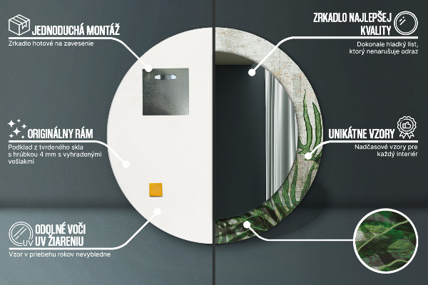 Kerek tükör fali dísz Páfránylevél