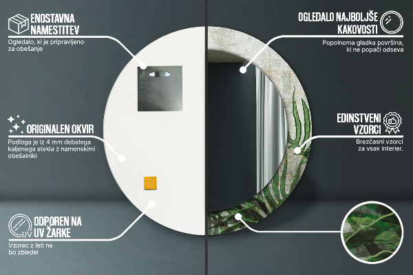 Kerek tükör fali dísz Páfránylevél