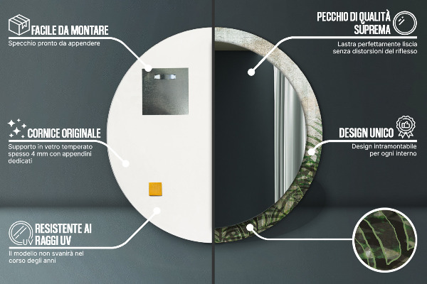 Kerek tükör fali dísz Páfránylevél