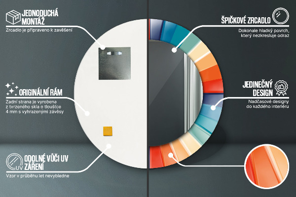 Kerek tükör díszítéssel Radiális koncentrikus csíkok