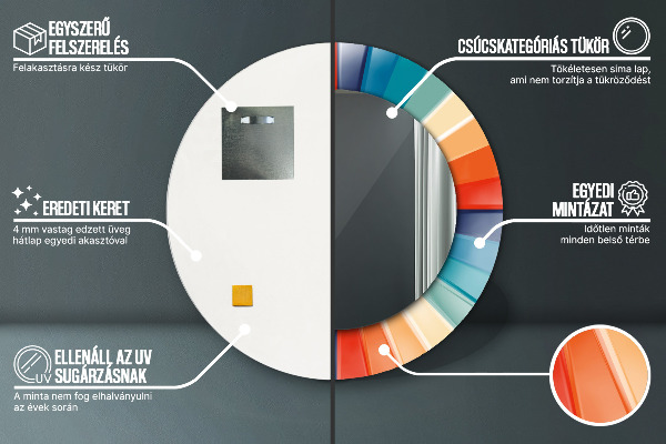 Kerek tükör díszítéssel Radiális koncentrikus csíkok