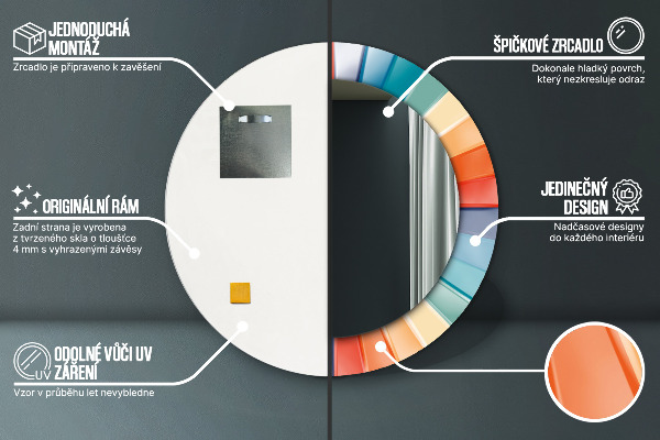 Kerek tükör díszítéssel Radiális koncentrikus csíkok