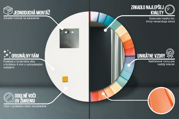 Kerek tükör díszítéssel Radiális koncentrikus csíkok