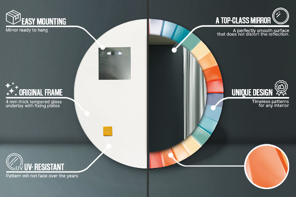 Kerek tükör díszítéssel Radiális koncentrikus csíkok