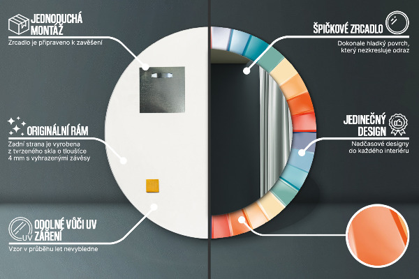 Kerek tükör díszítéssel Radiális koncentrikus csíkok