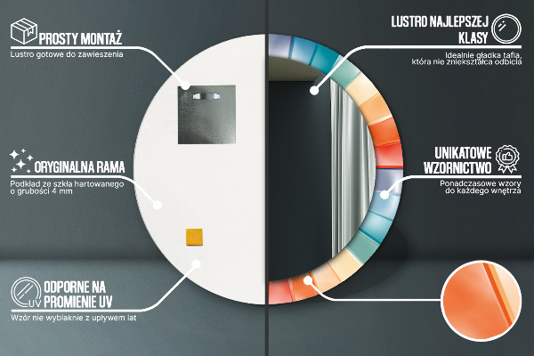 Kerek tükör díszítéssel Radiális koncentrikus csíkok