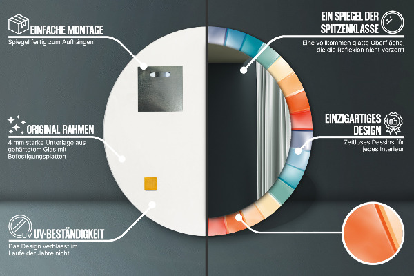Kerek tükör díszítéssel Radiális koncentrikus csíkok