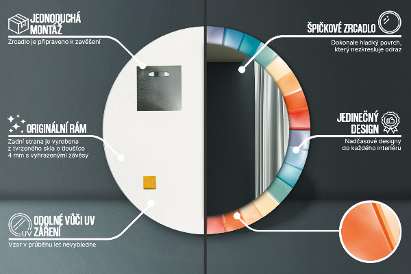Kerek tükör díszítéssel Radiális koncentrikus csíkok