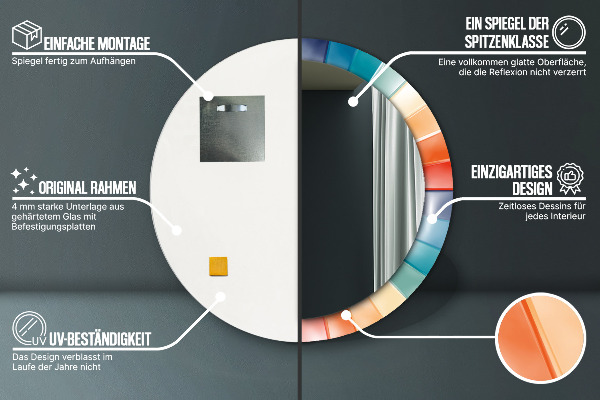 Kerek tükör díszítéssel Radiális koncentrikus csíkok