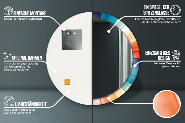 Kerek tükör díszítéssel Radiális koncentrikus csíkok