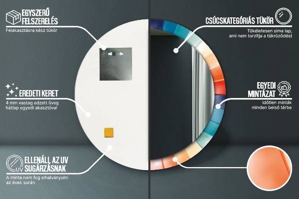 Kerek tükör díszítéssel Radiális koncentrikus csíkok